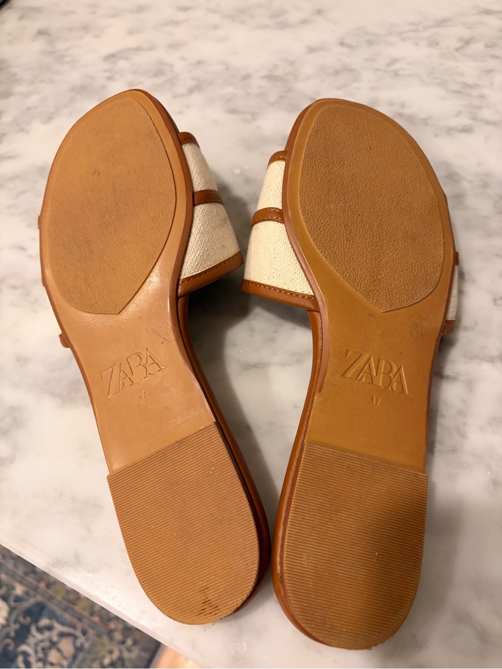 Zara Women's Tan and Cream Slide Sandals - Picture 3 of 4